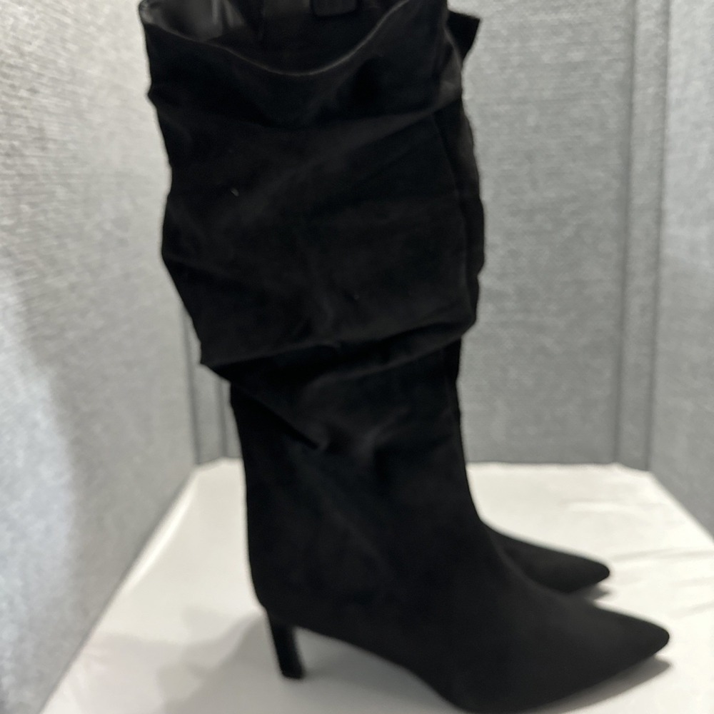 Time & True Mid Slouch Boot Size 12W With Memory Foam Black Wide Width